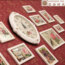  European-style wall clock photo wall Simple modern living room bedroom decoration photo wall Creative combination photo frame hanging background wall