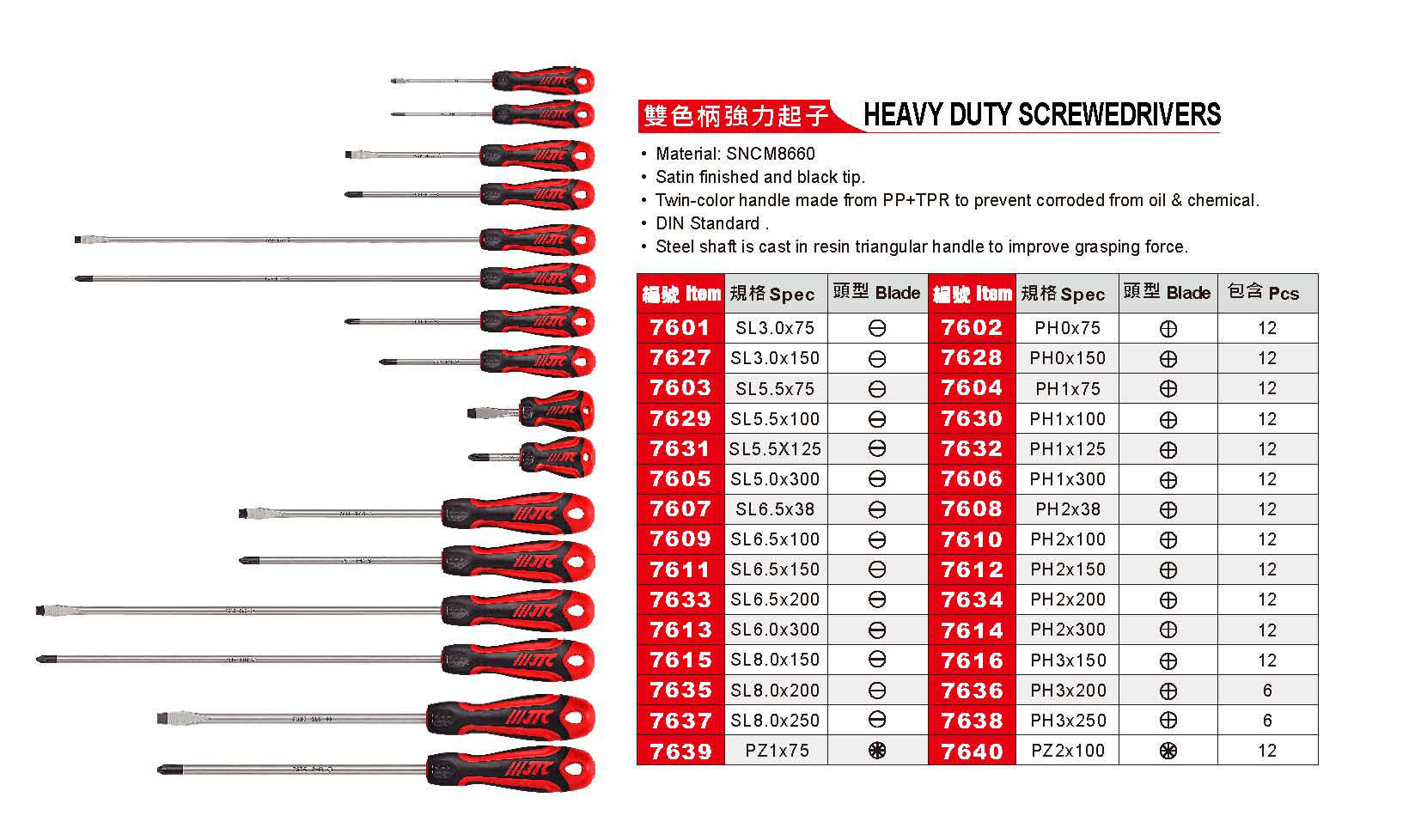 Taiwan JTC tools two-color handle strong screwdriver slotted screwdriver Phillips screwdriver tool cart JTC7601