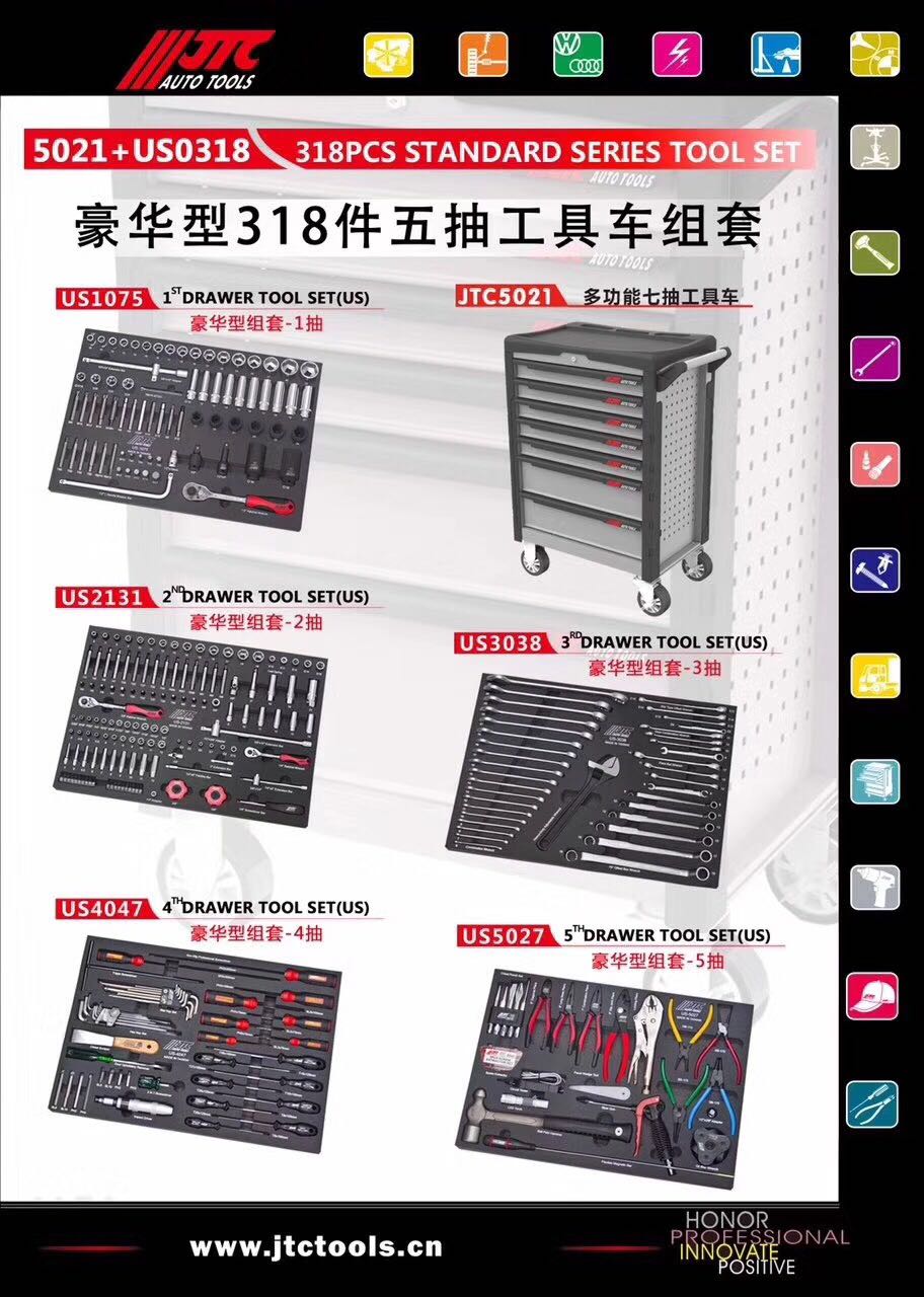 Hauhua type 318 pieces five-draw tool car set JTC5021 JTC5021 US0318 group sets tool car complete vehicle tool