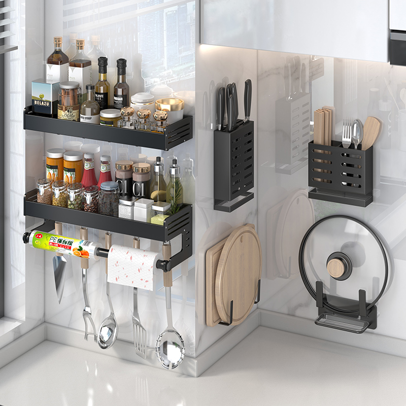 Kitchen shelf-free hole wall hanging flavor frame hanging frame multi-function collection frame