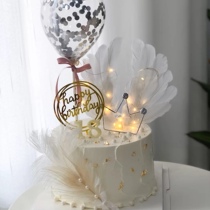 Net Red Angel white feather wings birthday cake decoration big wing plug-in iron diamond crown