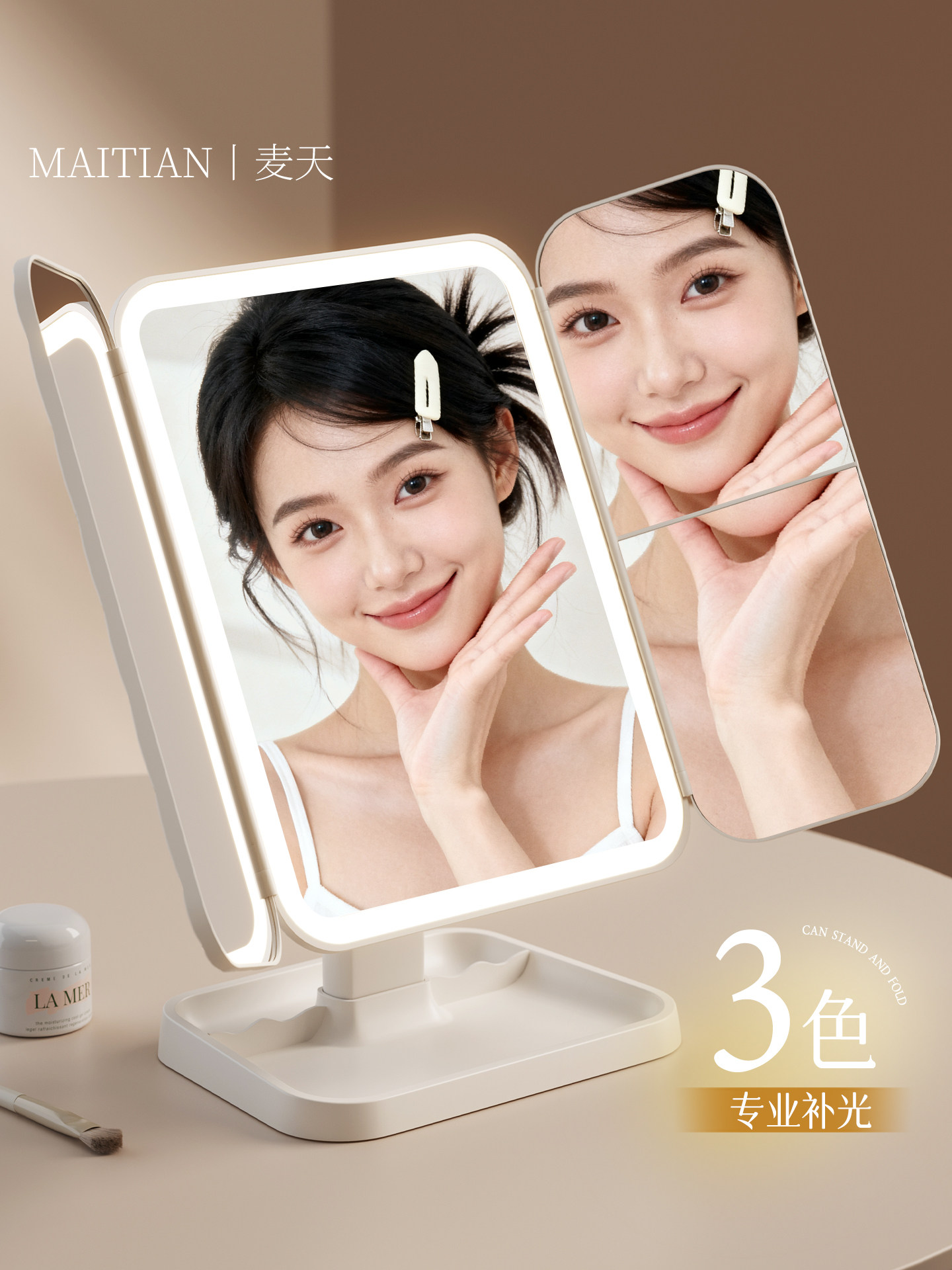 70% off Foldable Makeup Mirror with Led Light, Desktop Mirror, Standable, for Home, Student Dormitory, Magnifying Vanity Mirror