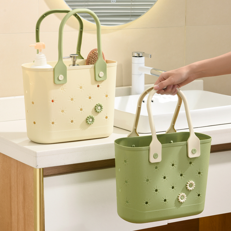 Floral Bath Basket Bathroom Toiletries Student Dormitory Bath Basket Bathroom Hollow-Out Hand-Held Basket