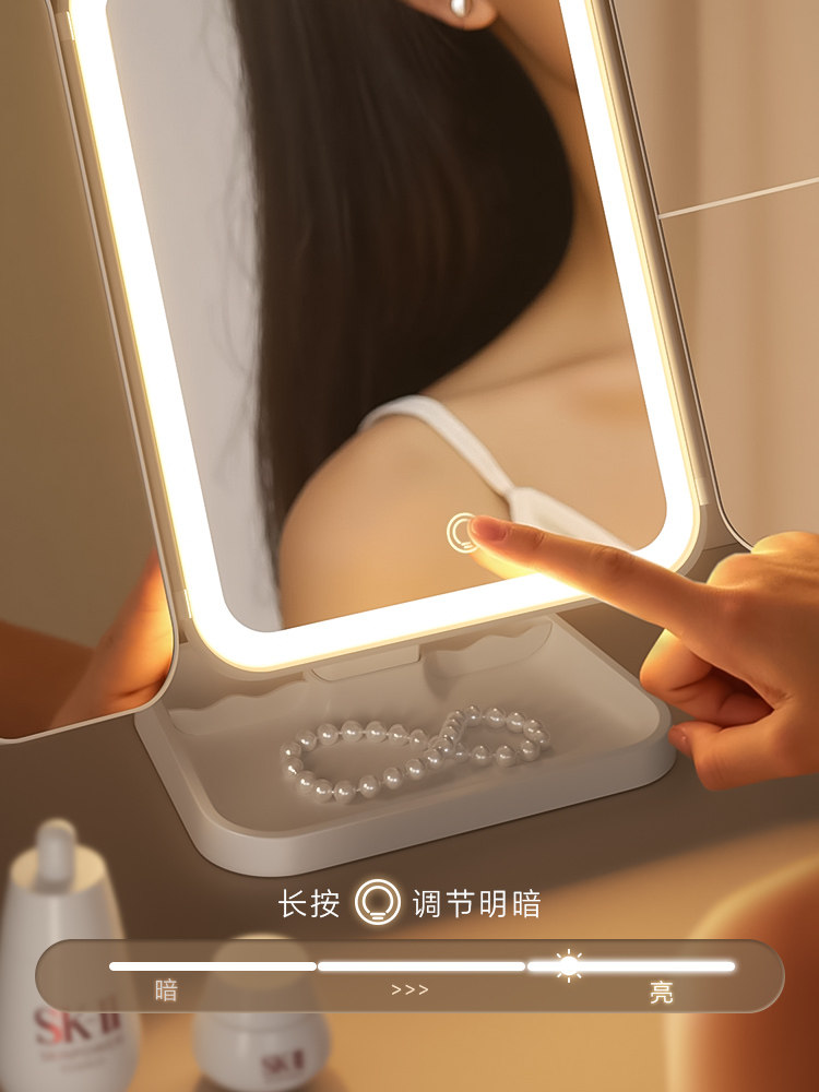 70% off Foldable Makeup Mirror with Led Light, Desktop Mirror, Standable, for Home, Student Dormitory, Magnifying Vanity Mirror