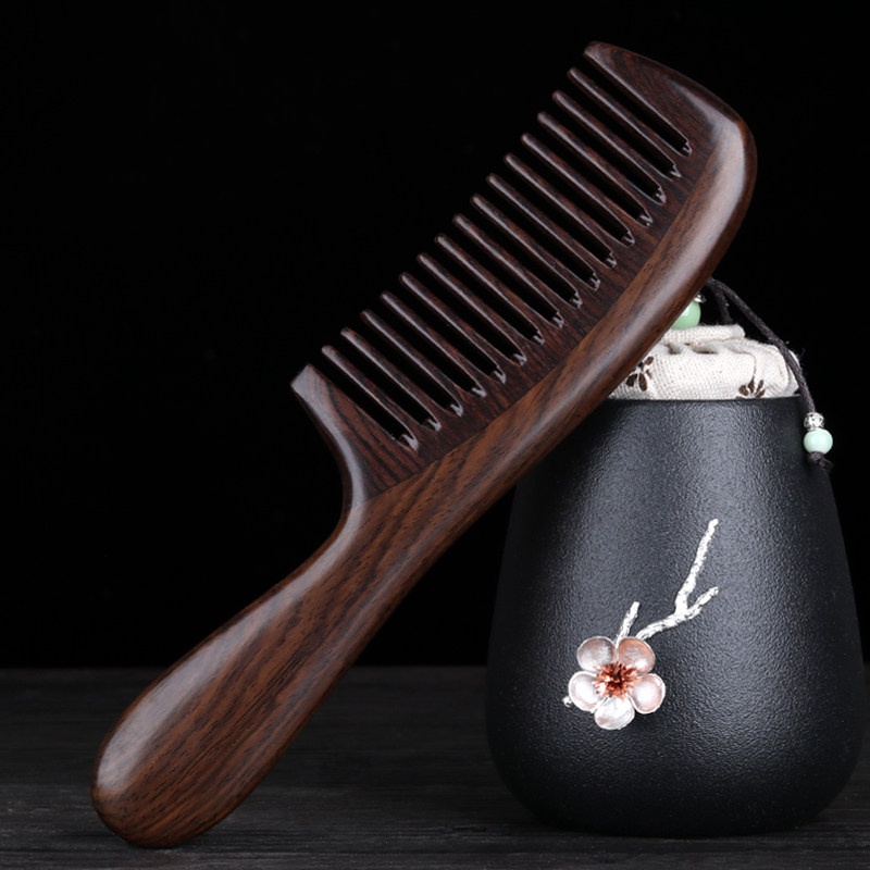 Natural Ebony Comb, Anti-Static, Smooth Hair, Curly Hair Massage Comb, Medium-Toothed, Genuine Anti-Sandalwood Comb, Anti-Hair Loss Wooden Comb