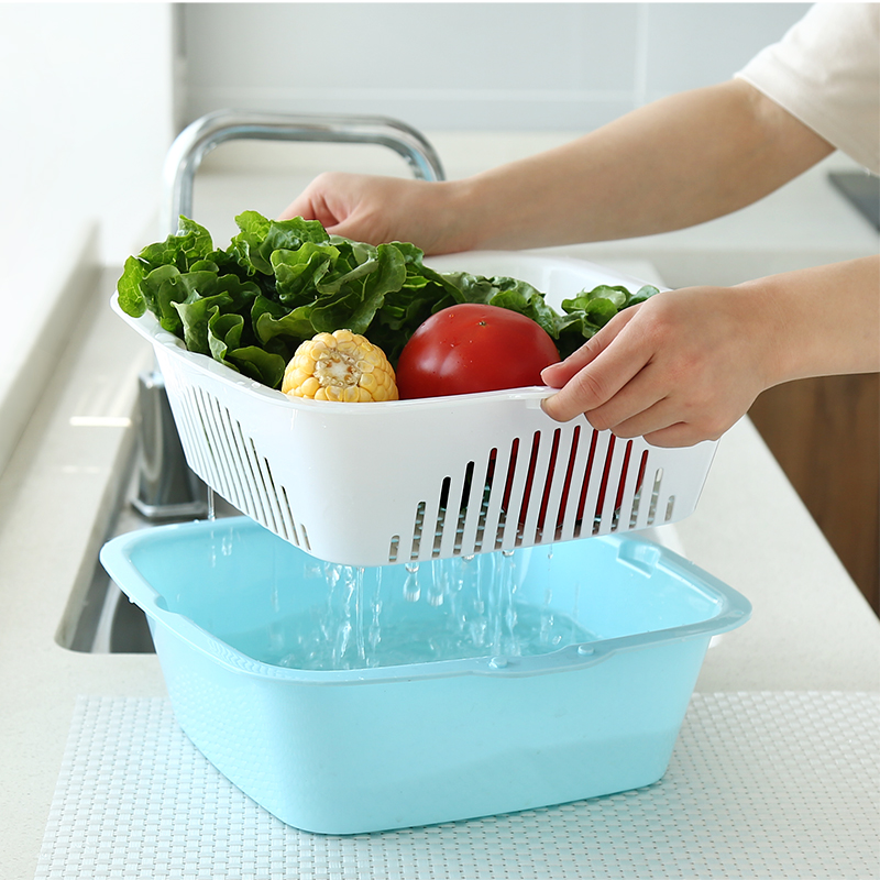 (用5元券)【麦天】双层塑料沥水洗菜篮6件套