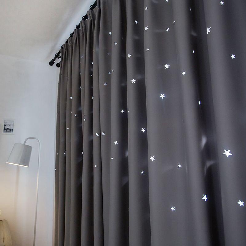 Nordic Grey Mesh Red Shake Hollowed-out Stars Curtains Cozy Dreamy Curtains Grey Living Room Bedroom Floating Window Shade