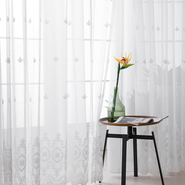 Nordic embroidered gauze curtains ສີຂາວ gauze translucent balcony gauze ຫ້ອງດໍາລົງຊີວິດຫ້ອງນອນ bay window partition ສໍາເລັດຮູບຫນ້າຈໍ window partition