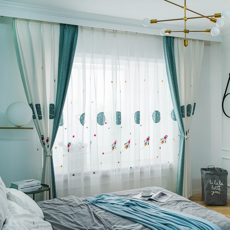 Customize the Mediterranean cartoon Cartoon Cartoon Children's Room Boy Floating Window Bedroom Shading Finished Products Ground Embroidered Curtains