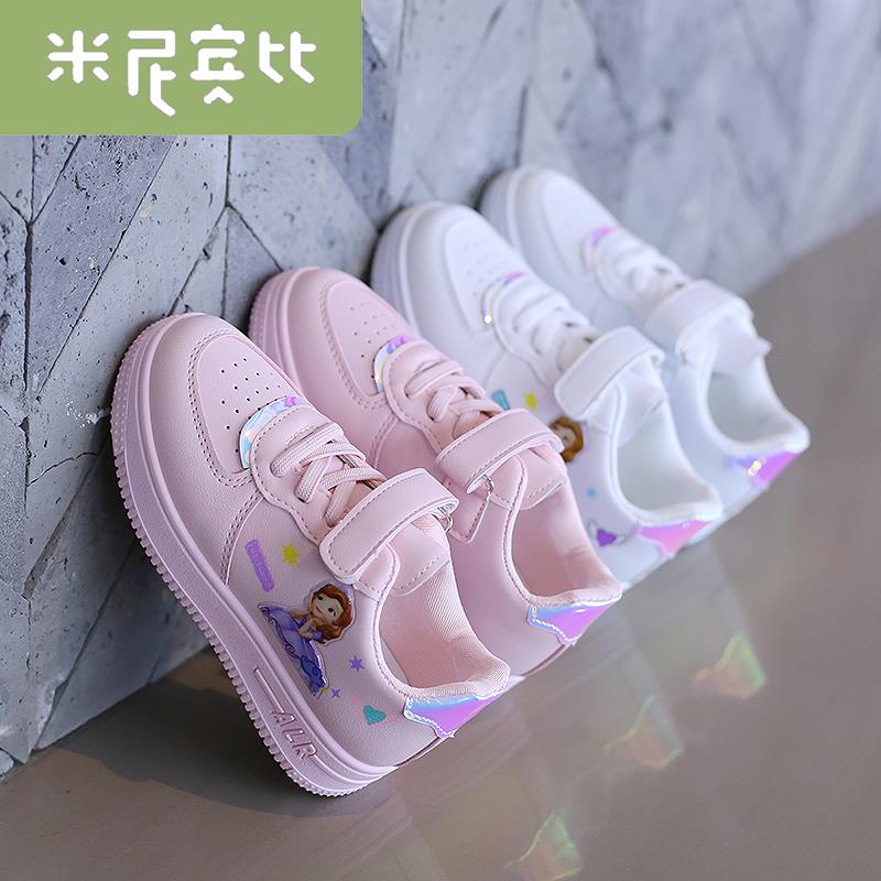 Children's sports shoes girls spring and autumn 2021 New Girl Princess leather casual bag shoes Korean version of all small white shoes