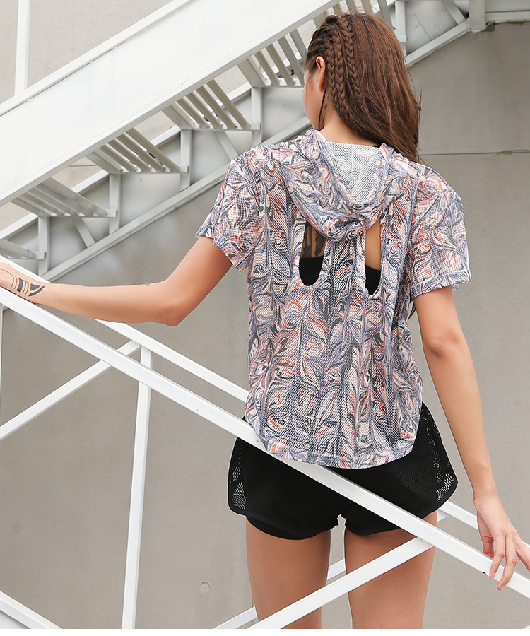 Yoga nhanh chóng làm khô quần áo phụ nữ loose lưới áo thể thao chạy thể dục quần áo hollow breathable áo T-Shirt nữ mùa hè tấm thảm tập yoga