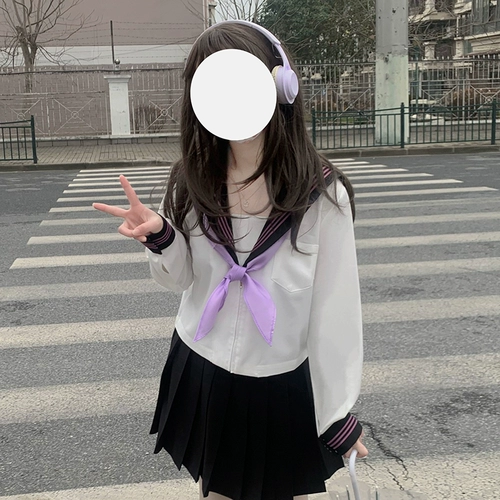 Сиреневая оригинальная студенческая юбка в складку, японский базовый комплект