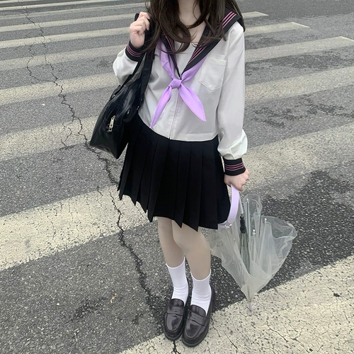 Сиреневая оригинальная студенческая юбка в складку, японский базовый комплект