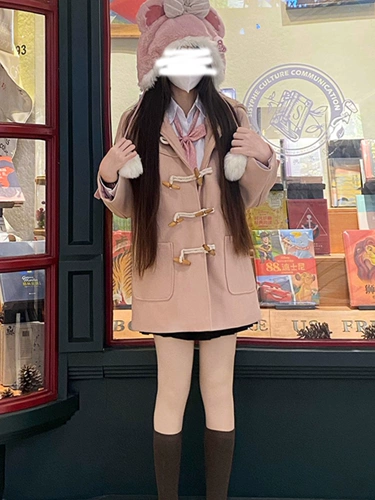 Розовое шерстяное пальто, длинная японская куртка для школьников, средней длины, подходит для подростков, увеличенная толщина