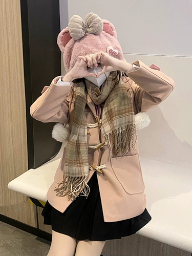 Розовое шерстяное пальто, длинная японская куртка для школьников, средней длины, подходит для подростков, увеличенная толщина