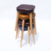 Nordic stackable containing solid wood stools small round stool domestic table stool genuine leather short stool comb makeup stool modern minima