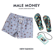 Gailang mens beach pants loose sports pants casual pants short three-point casual shorts wear quick-drying stripe print