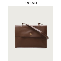  ENSSO bag womens bag new 2021 messenger bag female genuine leather Korean version briefcase shoulder bag large capacity large bag