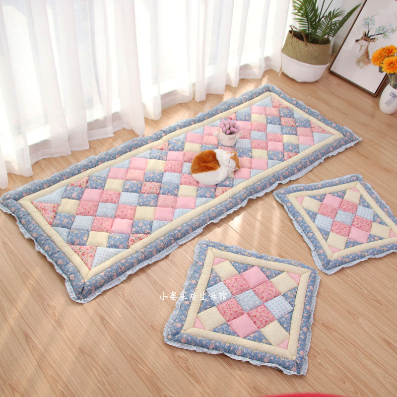 Floor mat bedroom tatami Korean style pastoral cotton steamed bread thick non-slip baby anti-fall crawling blanket bed along the cushion