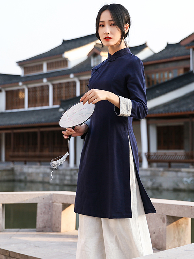 China Wind Spring Autumn Cotton Linen Chinese Blouse Tea Suit Woman Zen woman Zen Costume Zen Fu Teo Tea Art Costumes