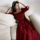 French retro red dress women's spring 2023 new engagement dress Hepburn style daily little red skirt