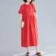 Cotton Linen Cotton Silk Straight Polka Dot Dress 2019 New Lady Xia Gui Madam Broad Linen Váy dài trên đầu gối của phụ nữ - Váy dài