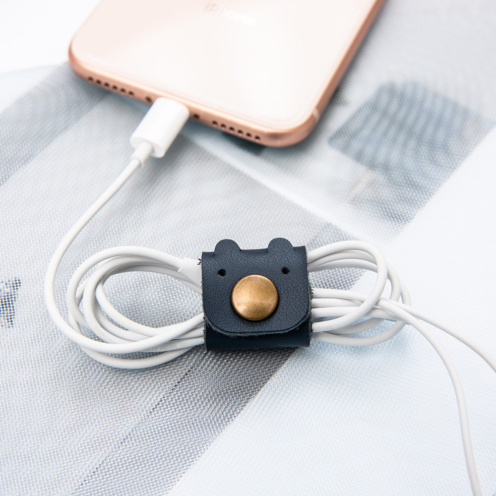 Creative portable data line Internet line accommodating line instrumental headphone charging line anti-throw leather tie strap buckle