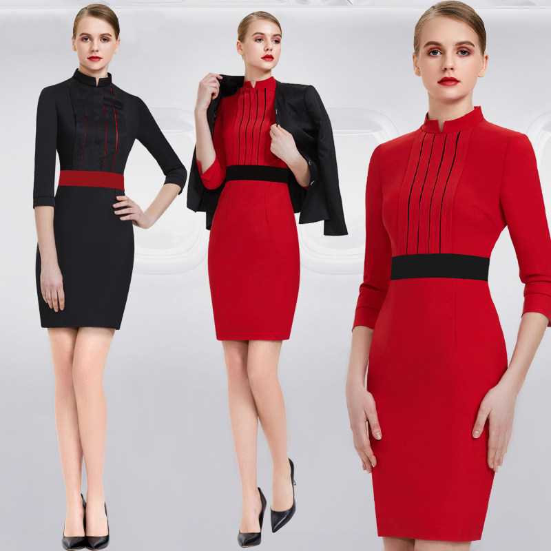 Air attendant uniform summer dress professional dress female high-end temperament dress sales building jewelry front desk work suit