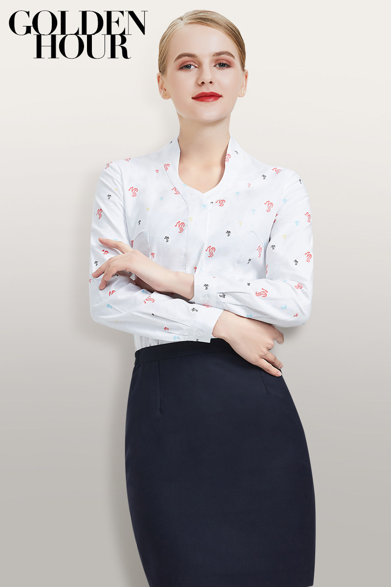 Deep Air flight attendant to work in female summer sky by interview Uniform high end large and white shirt minimalist Temperament Shirt Anti Crease