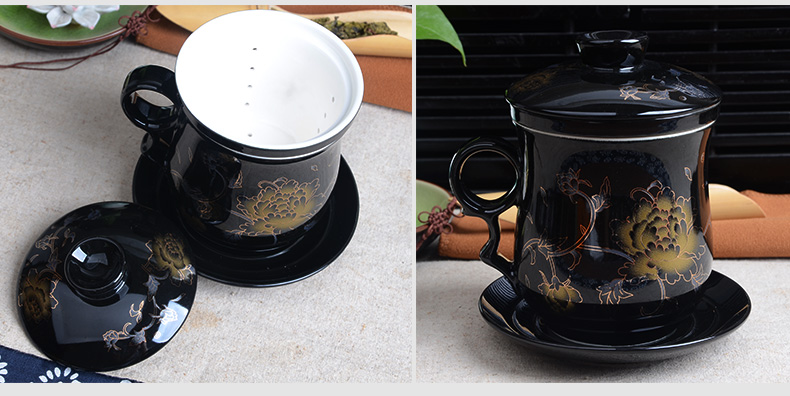 Xiang feng four - piece ceramic filter cups with cover office elegant cups water cup and meeting the personal tea cups