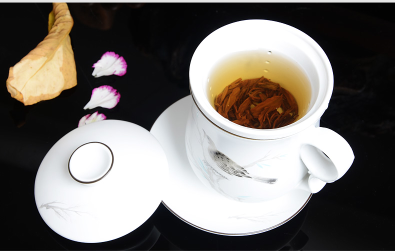 Xiang feng four - piece ceramic filter cups with cover office elegant cups water cup and meeting the personal tea cups