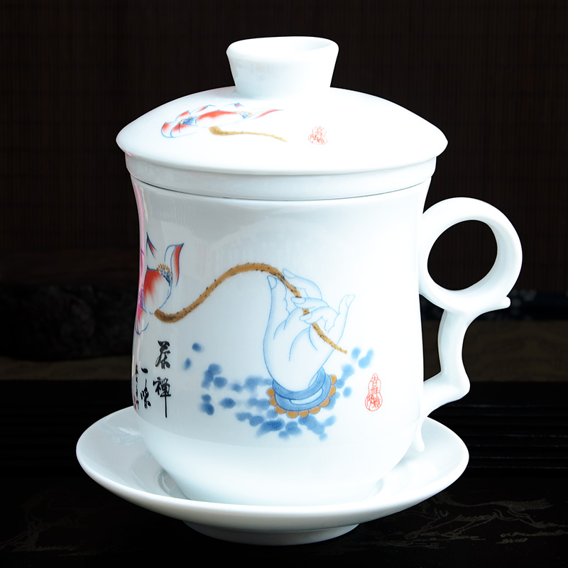 Jingdezhen blue and white porcelain cups, ceramic filter make tea cup with lid cup post office personal water bottle bag