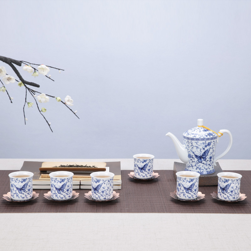 Xiang feng ceramic teapot large classical girder of blue and white porcelain pot of tea cups of a complete set of cool tea kettle