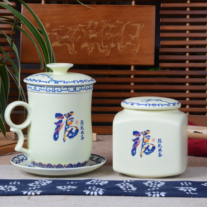 Xiang feng tea, green tea cup ceramic filter with cover water blue and white porcelain cup meeting personal tea cups