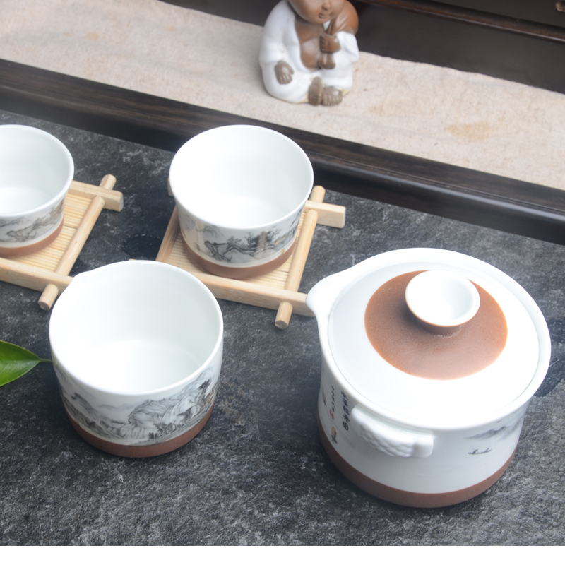 Crack portable travel tea set a pot of three celadon hand grasp office ceramic pot of kung fu tea set