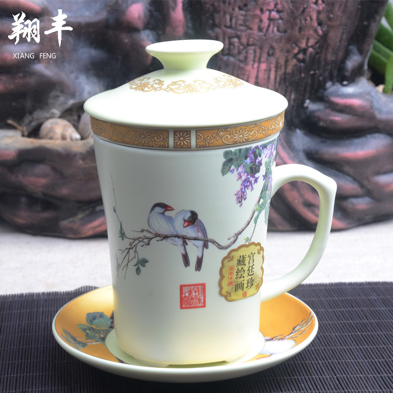 Xiang feng ceramic cups with cover filter cup 4 times the boss cup personal office tea cup tea set