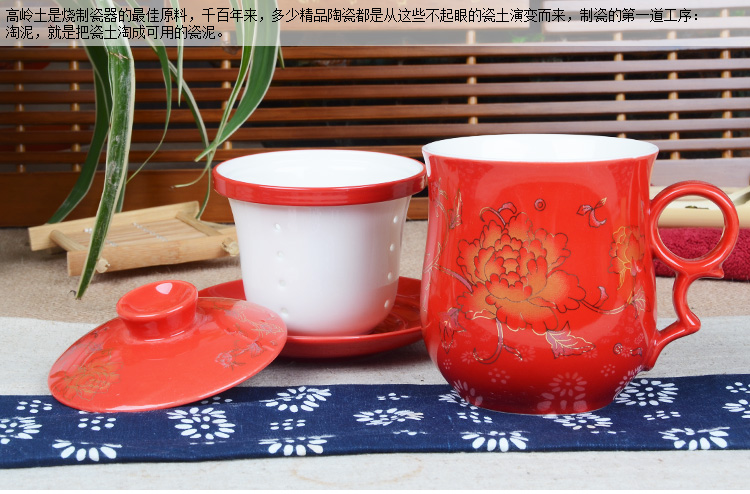 Xiang feng porcelain keller cup ceramic cup with cover hotel office cup and meeting room hotel glass tea cup