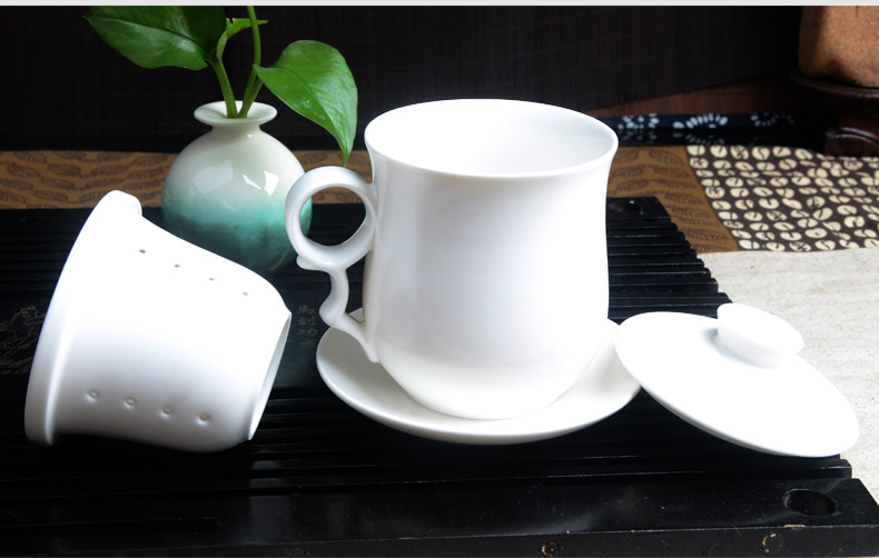 Ceramic filter cups with cover tea cup cup glass office meeting cup hotel white cup can be customized