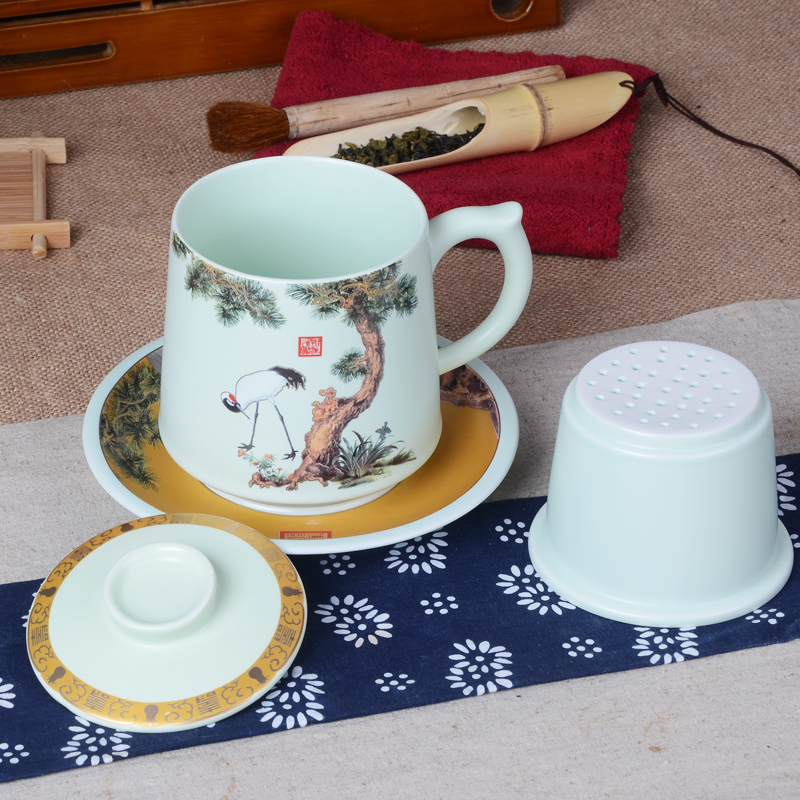 Xiang feng hand - made personal cup four - piece flower tea cup ceramic filter with cover glass office meeting