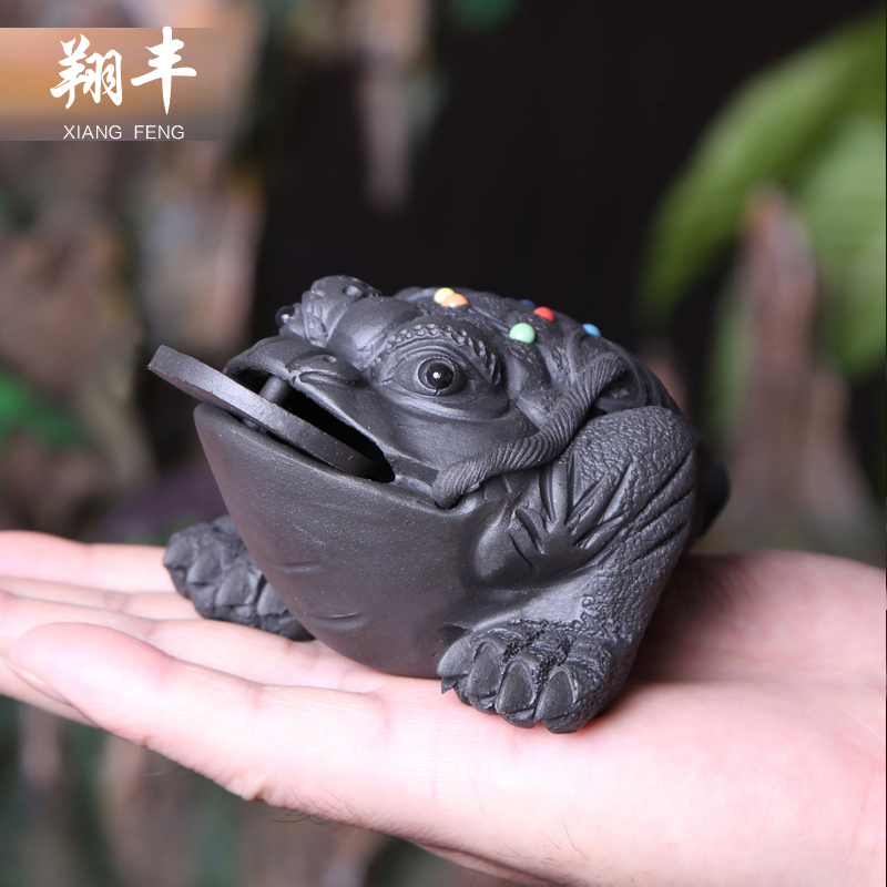 Xiang feng plutus three - legged purple golden toad famous purple sand tea sets tea pet furnishing articles large quality manual