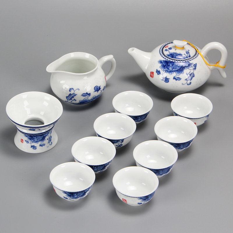 Xiang feng ceramic kung fu tea sets snow tea set a complete set of tea in the cup lid of blue and white porcelain bowl