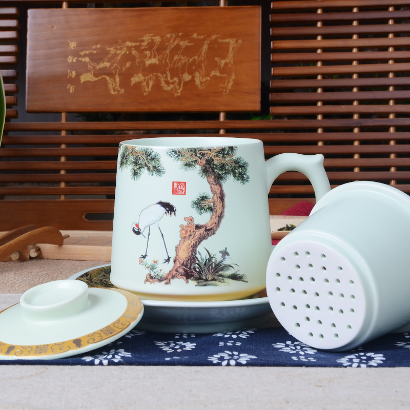 Xiang feng hand - made personal cup four - piece flower tea cup ceramic filter with cover glass office meeting