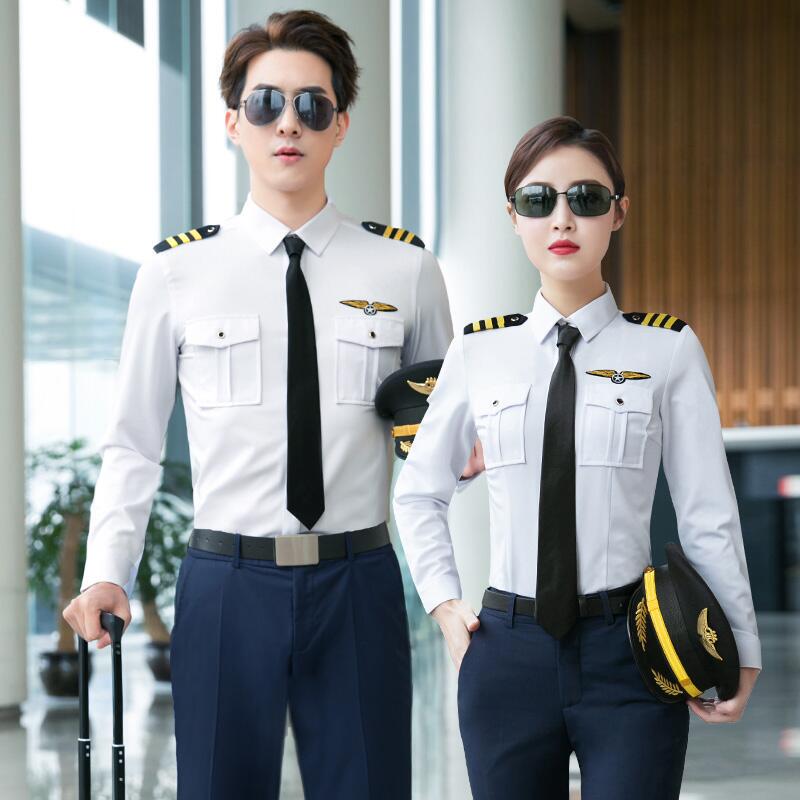 Professional Attire for Men and Women, Navy Shirts, Aviation Pilot and Stewardess Uniforms, Pilot and Flight Attendant Long-Sleeved Shirts Professional Attire for Men and Women, Navy Shirts, Aviation Pilot and Stewardess Uniforms, Pilot and Flight Attendant Long-Sleeved Shirts