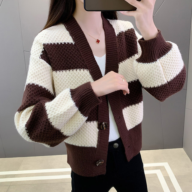 Spring short V-neck knitted cardigan ins style western style versatile classic casual slimming women's sweater small jacket