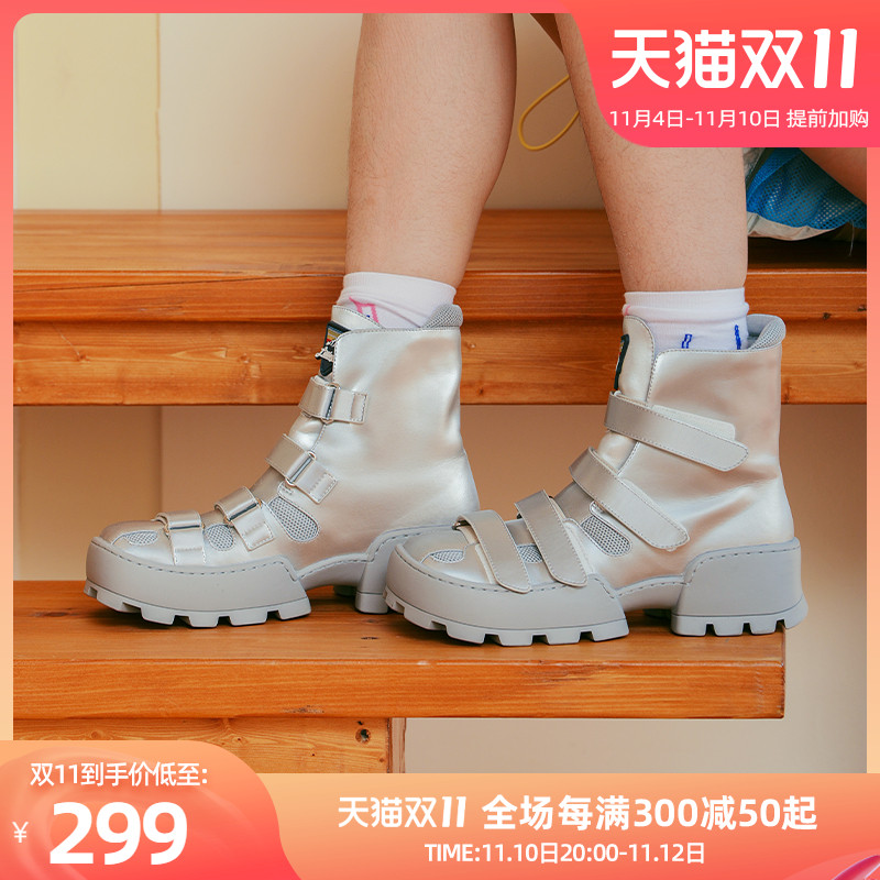 littlegood Japanese Velcro Martin boots women's 2022 autumn and winter new high-barrel sneakers desert boots