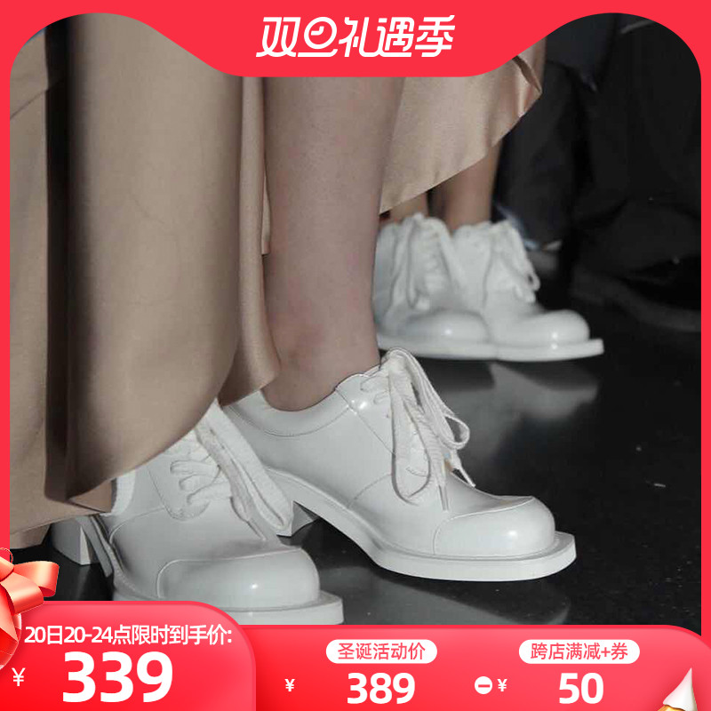 littlegood×MOF joint British small white shoes women's head independent design mid-heel all-match small leather shoes