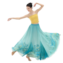 Fubo classical dance costumes big swing skirt double-layer antique print skirt performance practice clothes Chinese dance skirt