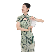Fubo classical dance style retro printed slim mesh cheongsam practice clothes Chinese style performance clothes dance clothes
