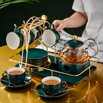 Light luxury style British afternoon tea Fruit teapot European flower tea set Ceramic glass pot Candle base heating