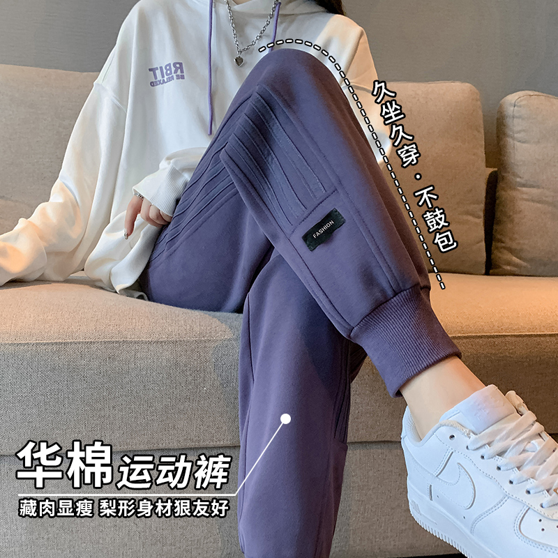 Women's Sports Pants Autumn Winter 2026 New Style Jogger Pants for Petite Figures, Harem Pants, Spring and Autumn Casual Fleece-Lined Purple Sweatpants